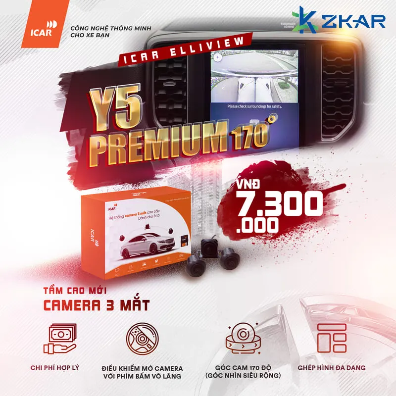 Camera 3 Mắt ICAR Elliview Y5 Premium 170 Độ Cho Ô Tô